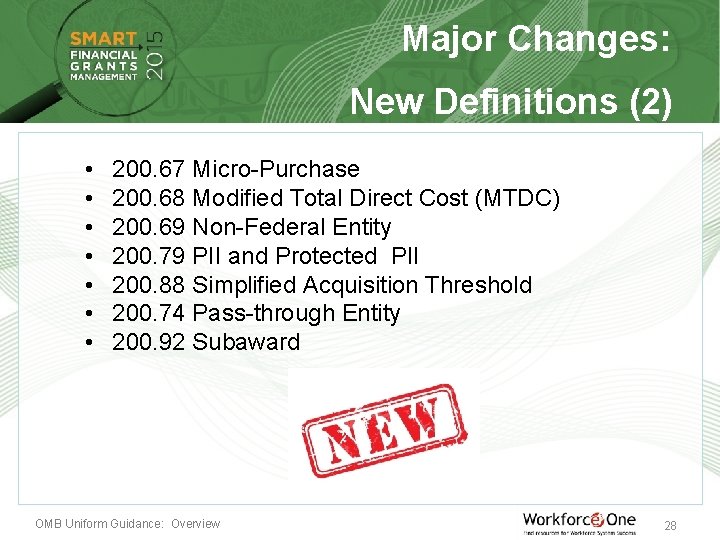 Major Changes: New Definitions (2) • • 200. 67 Micro-Purchase 200. 68 Modified Total