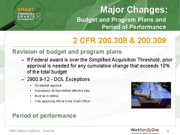 Major Changes: Budget and Program Plans and Period of Performance 2 CFR 200. 308