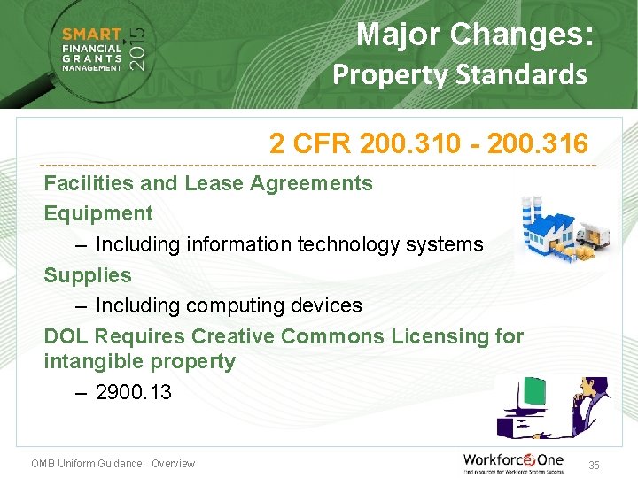 Major Changes: Property Standards 2 CFR 200. 310 - 200. 316 Facilities and Lease