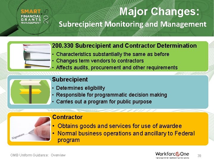 Major Changes: Subrecipient Monitoring and Management 200. 330 Subrecipient and Contractor Determination • Characteristics