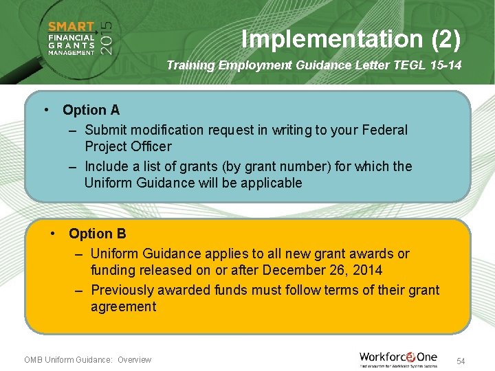 Implementation (2) Training Employment Guidance Letter TEGL 15 -14 • Option A – Submit