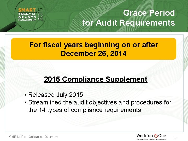 Grace Period for Audit Requirements For fiscal years beginning on or after December 26,