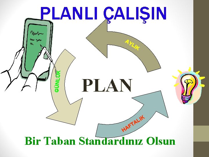 PLANLI ÇALIŞIN GÜNLÜK AY LIK PLAN IK L TA F HA Bir Taban Standardınız