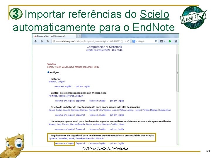 3 Importar referências do Scielo automaticamente para o End. Note: Gestão de Referências 50