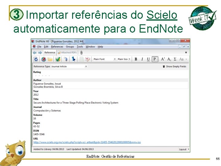 3 Importar referências do Scielo automaticamente para o End. Note: Gestão de Referências 55