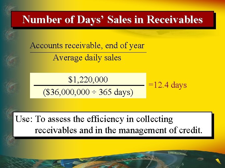Number of Days’ Sales in Receivables Accounts receivable, end of year Average daily sales