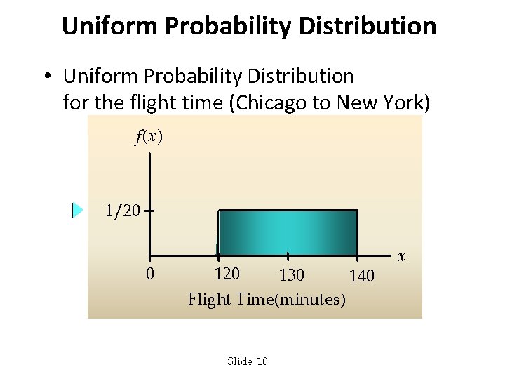Uniform Probability Distribution • Uniform Probability Distribution for the flight time (Chicago to New