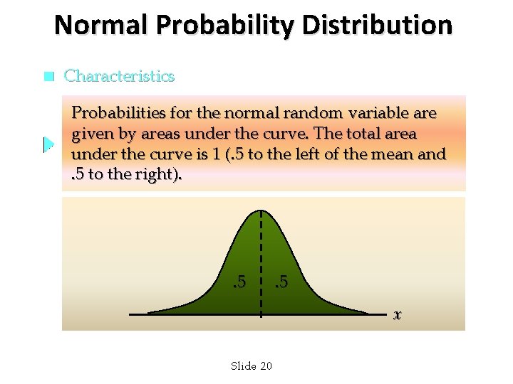Normal Probability Distribution n Characteristics Probabilities for the normal random variable are given by