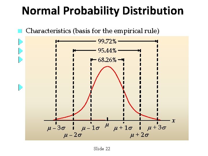 Normal Probability Distribution n Characteristics (basis for the empirical rule) 99. 72% 95. 44%