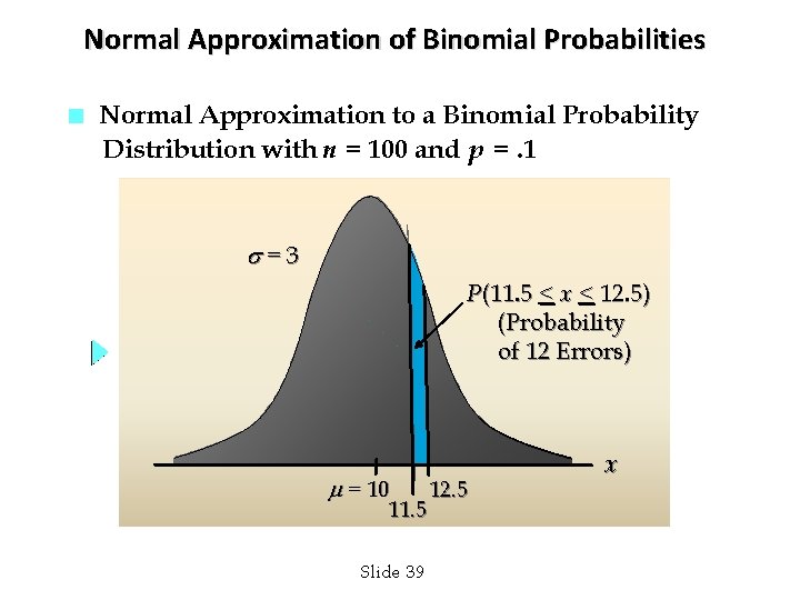 Normal Approximation of Binomial Probabilities n Normal Approximation to a Binomial Probability Distribution with
