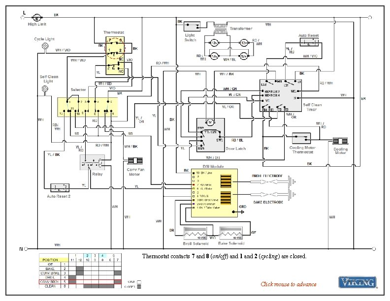 Thermostat contacts 7 and 8 (on/off) and 1 and 2 (cycling) are closed. Click