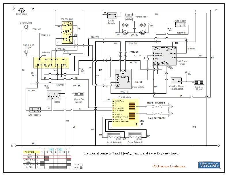 Thermostat contacts 7 and 8 (on/off) and 1 and 2 (cycling) are closed. Click