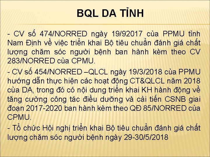 BQL DA TỈNH - CV số 474/NORRED ngày 19/92017 của PPMU tỉnh Nam Định