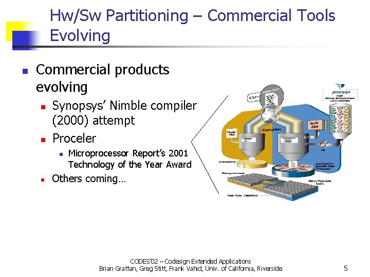 Hw/Sw Partitioning – Commercial Tools Evolving n Commercial products evolving n n Synopsys’ Nimble