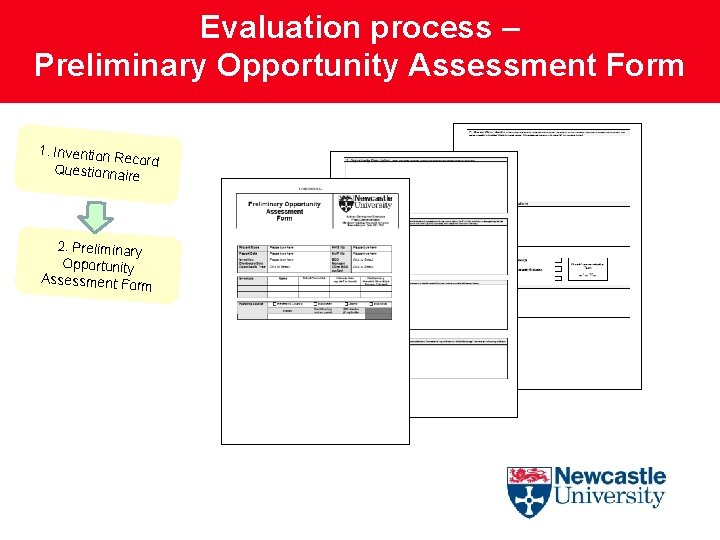 Evaluation process – Preliminary Opportunity Assessment Form 1. Invention R ecord Questionnair e 2.