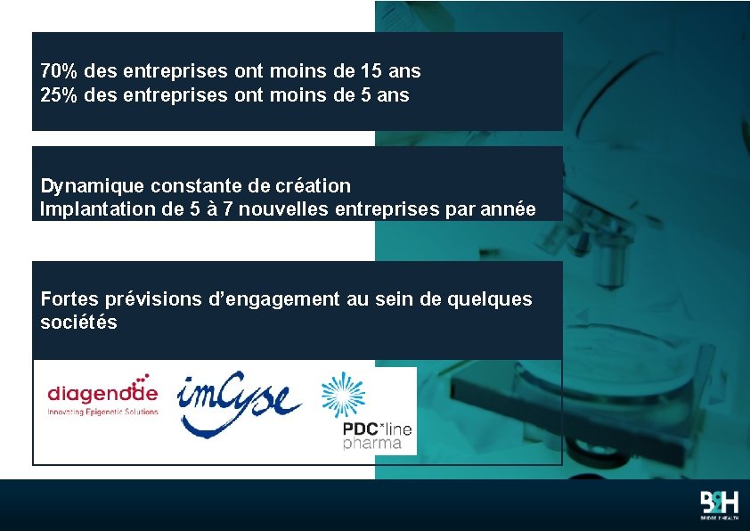 70% des entreprises ont moins de 15 ans 25% des entreprises ont moins de