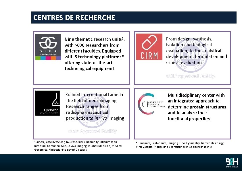 CENTRES DE RECHERCHE $Cancer, Nine thematic research units$, with >600 researchers from different faculties.