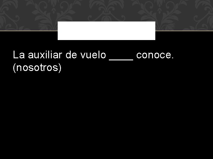 La auxiliar de vuelo ____ conoce. (nosotros) 