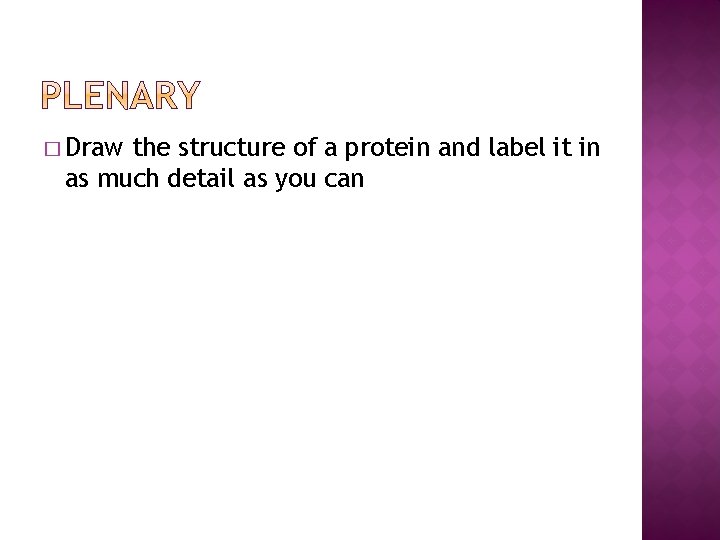 � Draw the structure of a protein and label it in as much detail