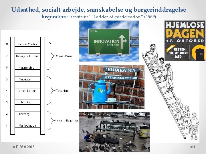 Udsathed, socialt arbejde, samskabelse og borgerinddragelse Inspiration: Arnsteins` ”Ladder of participation” (1969) D. 26.