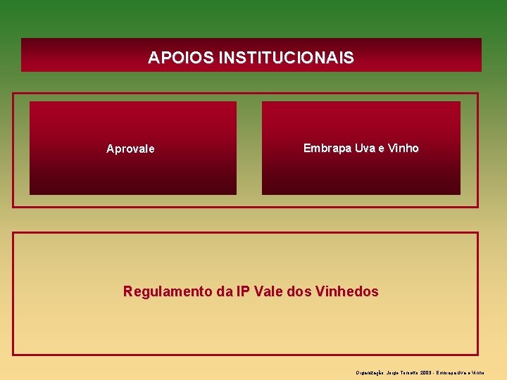 APOIOS INSTITUCIONAIS Aprovale Embrapa Uva e Vinho Regulamento da IP Vale dos Vinhedos Organização: