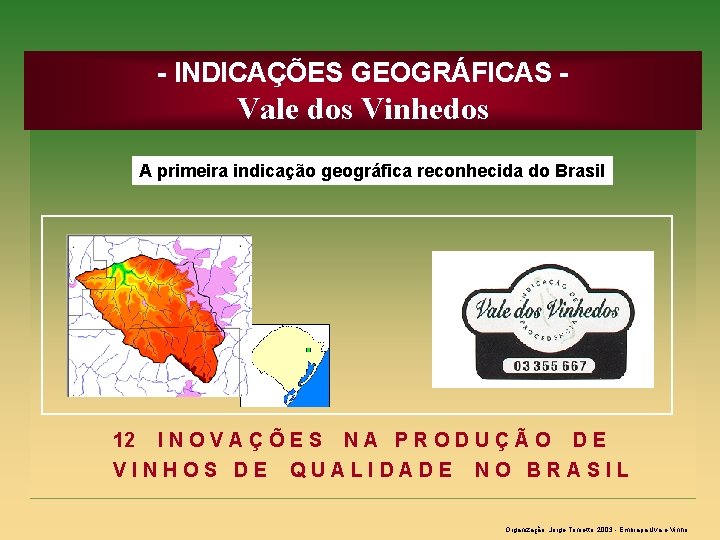 - INDICAÇÕES GEOGRÁFICAS - Vale dos Vinhedos A primeira indicação geográfica reconhecida do Brasil