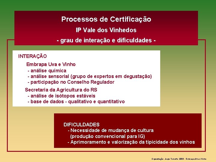 Processos de Certificação IP Vale dos Vinhedos - grau de interação e dificuldades INTERAÇÃO