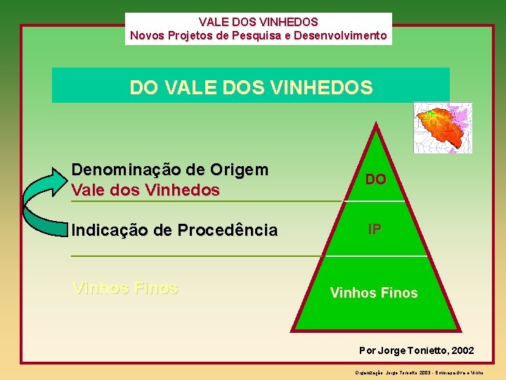 VALE DOS VINHEDOS Novos Projetos de Pesquisa e Desenvolvimento DO VALE DOS VINHEDOS Denominação