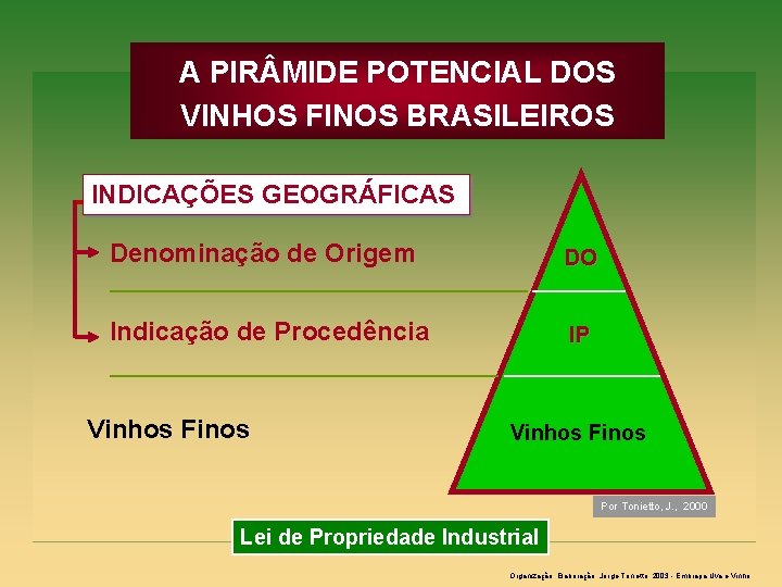 A PIR MIDE POTENCIAL DOS VINHOS FINOS BRASILEIROS INDICAÇÕES GEOGRÁFICAS Denominação de Origem DO