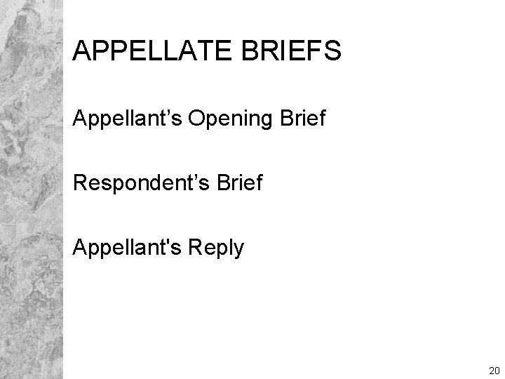 APPELLATE BRIEFS Appellant’s Opening Brief Respondent’s Brief Appellant's Reply 20 