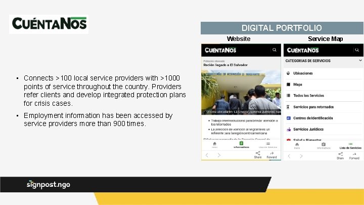 DIGITAL PORTFOLIO Website • Connects >100 local service providers with >1000 points of service DIGITAL PORTFOLIO Website • Connects >100 local service providers with >1000 points of service