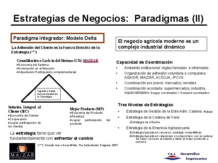 Estrategias de Negocios: Paradigmas (II) Paradigma Integrador: Modelo Delta El negocio agrícola moderno es