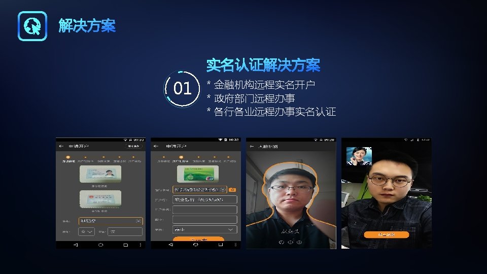 01 * 金融机构远程实名开户 * 政府部门远程办事 * 各行各业远程办事实名认证 PPT模板下载：www. 1 ppt. com/moban/ 节日PPT模板：www. 1 ppt.