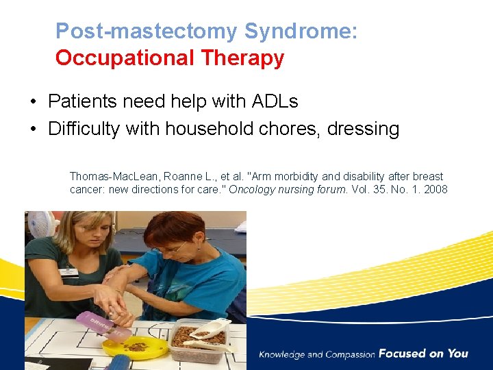 Post-mastectomy Syndrome: Occupational Therapy • Patients need help with ADLs • Difficulty with household