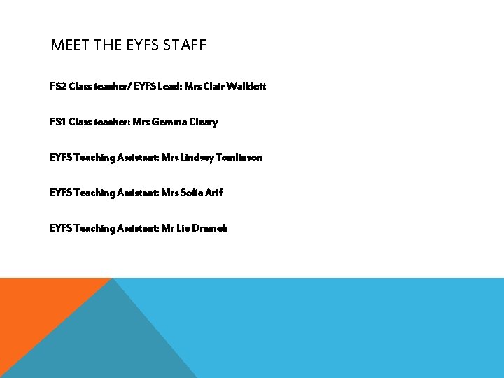 MEET THE EYFS STAFF FS 2 Class teacher/ EYFS Lead: Mrs Clair Walklett FS