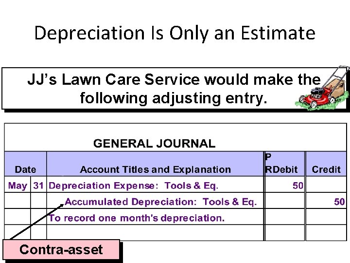 Depreciation Is Only an Estimate JJ’s Lawn Care Service would make the following adjusting