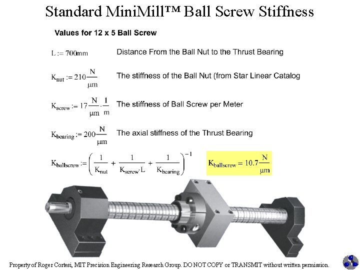 Standard Mini. Mill™ Ball Screw Stiffness Property of Roger Cortesi, MIT Precision Engineering Research