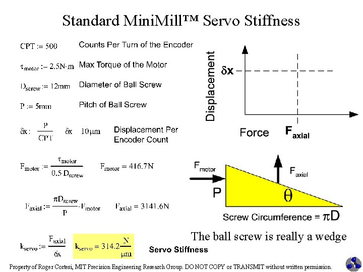 Standard Mini. Mill™ Servo Stiffness The ball screw is really a wedge Property of