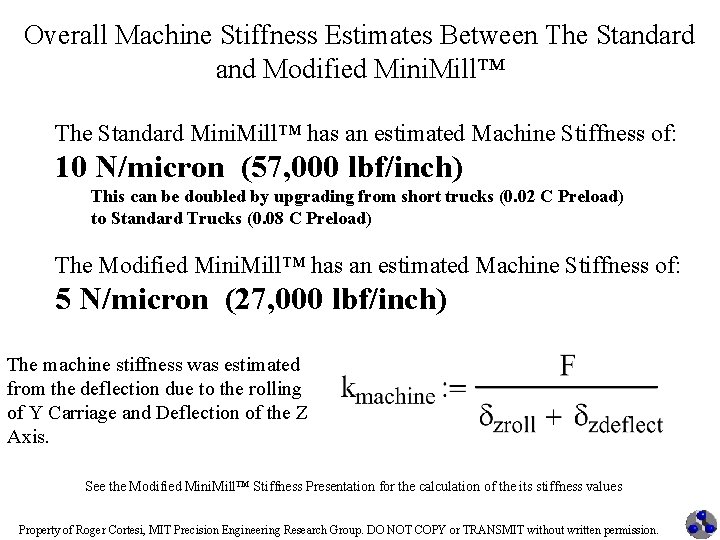 Overall Machine Stiffness Estimates Between The Standard and Modified Mini. Mill™ The Standard Mini.