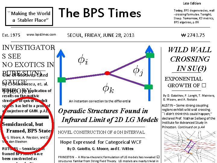 Late Edition ``Making the World a Stabler Place’’ Est. 1975 www. bpstimes. com The