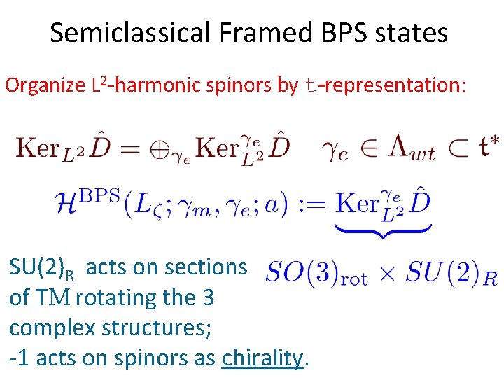Semiclassical Framed BPS states Organize L 2 -harmonic spinors by t-representation: SU(2)R acts on