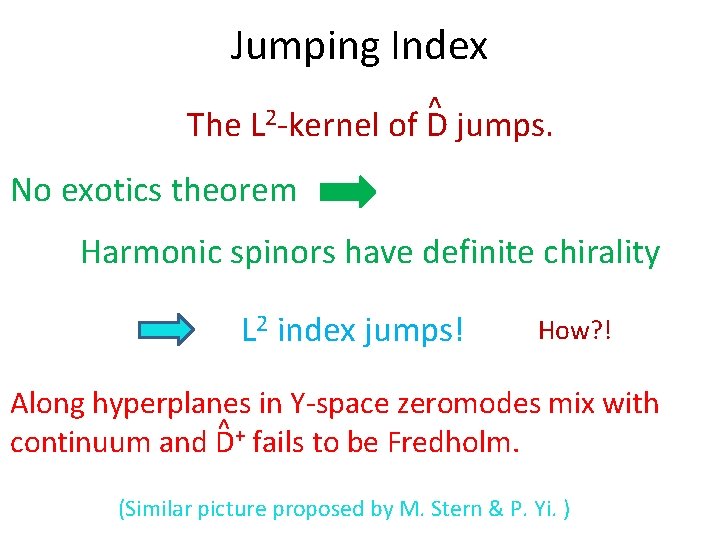 Jumping Index The L 2 -kernel ^ of D jumps. No exotics theorem Harmonic