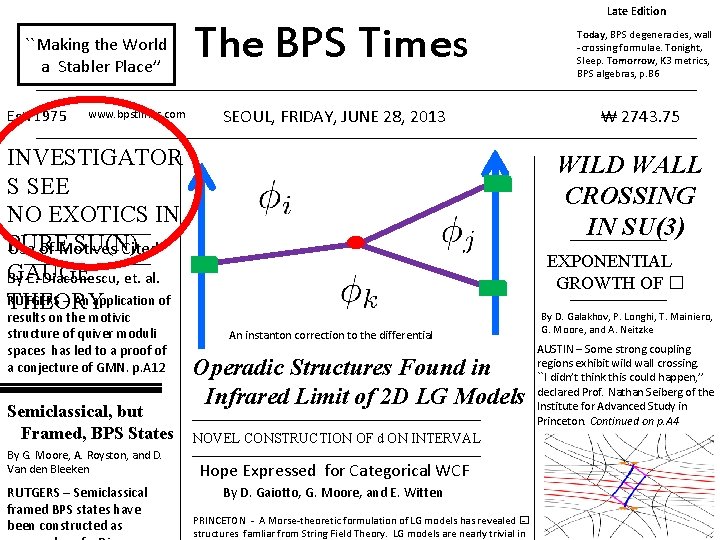 Late Edition ``Making the World a Stabler Place’’ Est. 1975 www. bpstimes. com The