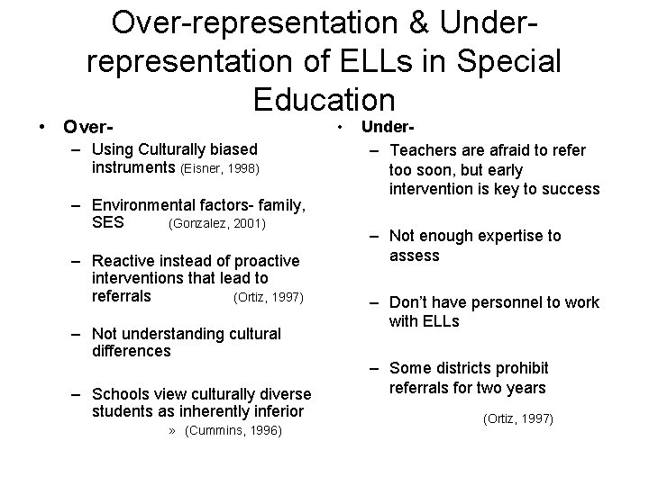 Over-representation & Underrepresentation of ELLs in Special Education • Over- • – Using Culturally