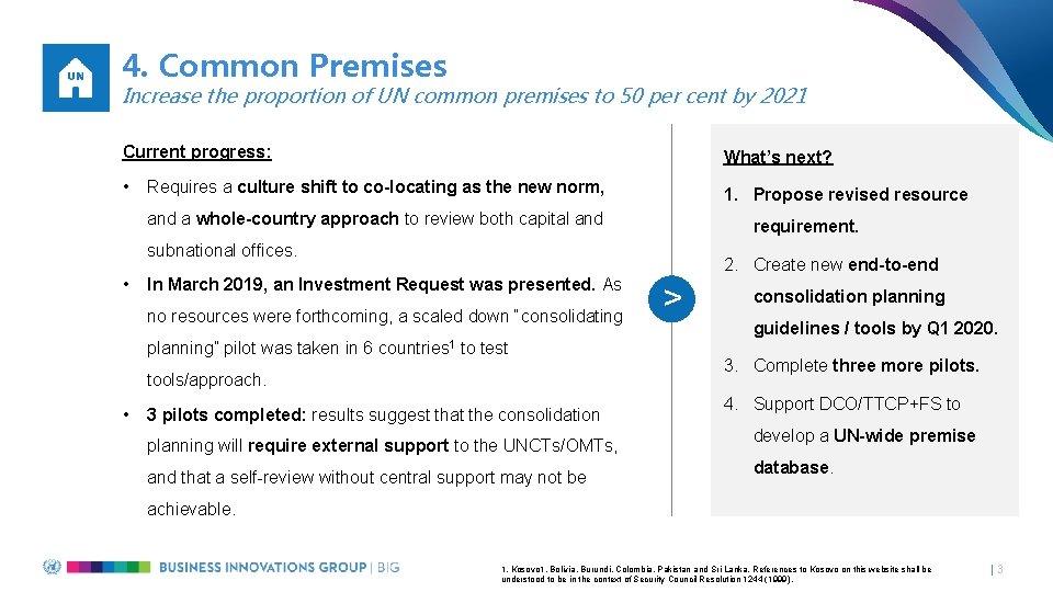 4. Common Premises Increase the proportion of UN common premises to 50 per cent