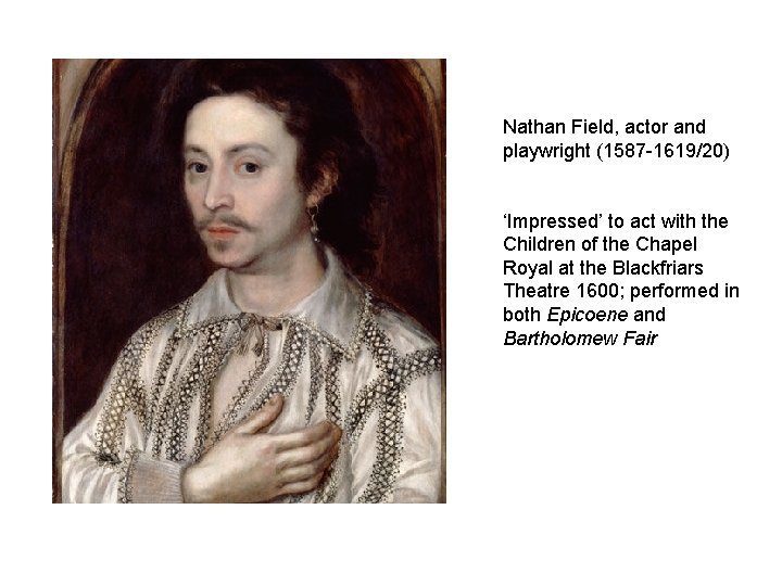 Nathan Field, actor and playwright (1587 -1619/20) ‘Impressed’ to act with the Children of