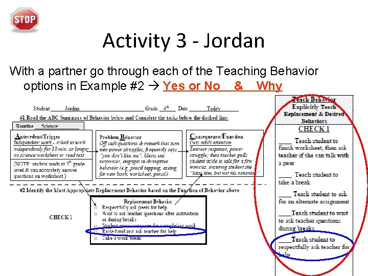 Activity 3 - Jordan With a partner go through each of the Teaching Behavior