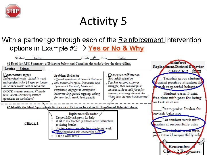 Activity 5 With a partner go through each of the Reinforcement Intervention options in