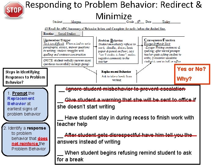 Responding to Problem Behavior: Redirect & Minimize Steps in Identifying Responses to Problem Behavior?