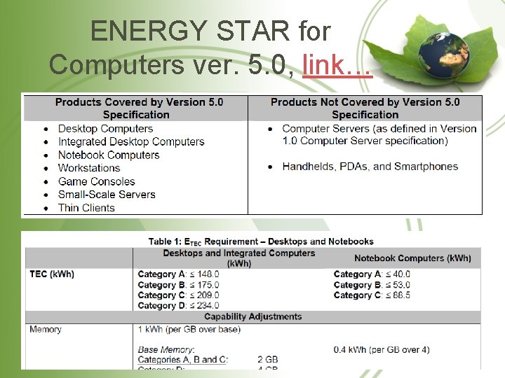 ENERGY STAR for Computers ver. 5. 0, link… 